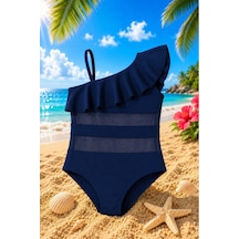 My Kids Wear Kız Çocuk Fırfır Ve Tül Detaylı Tek Parça Mayo. 12838 Lacivert