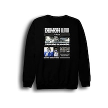 Demon Slayer Tanjirō Kamado Anime Baskılı Unisex %100 Pamuk Siyah Bisiklet Yaka Sweatshirt Siyah