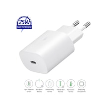 Samsung Galaxy S25 Ultra Uyumlu 25w Type-c Girişli Super Hızlı Şarj Cihazı Adaptör - Garantili Beyaz