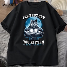 Tarzsokak Seni Koruyeceğim Yavru Kedi Olursa Olsun T-shirt Erkekler Komik Kurt T Shirt Yaz Tees Tops Pa 3064 Siyah