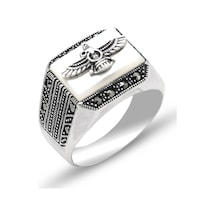 Sedef Taşlı Ahura Mazda Model 925 Ayar Gümüş Markazit Unisex Yüzük 201024246 Gümüş