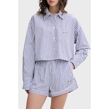 Calvin Klein Çizgili Cropped Fit Pamuklu Poplin Gömlek Lv00qs7605519 Bayan Gömlek Lv00qs7605 519 Mor