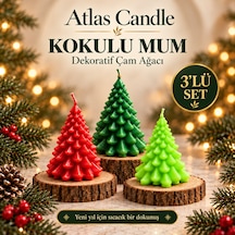 3 Lü Kokulu Yılbaşı Mum Seti - Kırmızı, Yeşil Ve Fosfor Yeşili Çok Renkli