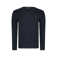 T8587 Dewberry V Yaka Erkek Uzun Kol T-shırt-açık Siyah Açık Siyah