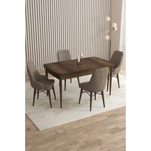 Flora Barok Desen 80x132 Mdf Açılabilir Mutfak Masası Takımı 4 Adet Sandalye Cappuccino