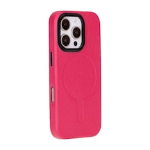Apple Uyumlu iPhone 16 Pro Max , Hakiki Deri, El Yapımı Kılıf, Pembe Siyah