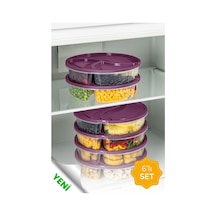 Vienev 3 Bölmeli Yuvarlak Saklama Kabı 1.2 L Mor 6'lı Çok Renkli