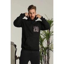 Oversize Kapüşonlu Sweatshirt Sırt Ve Ön Baskılı, Siyah -
