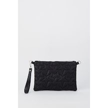 Vivaq Kadın Siyah Simli Yıldız Nakışlı Suni Deri Bilek Ve Zincir Askılı Portföy El Ve Clutch Çanta