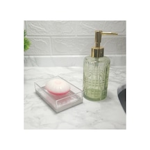 Buççin Online Mağaza Yeşil Cam Sıvı Sabunluk Ve Akrilik Sabunluk 2 Li Banyo Seti Cam Yeşil Çok Renkli