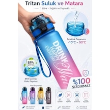 Su Matarası 1l - Bpa İçermez Tritan Motivasyonel Suluk - Okul - Spor - Kamp - Pro Matara Siyah 50 x 22