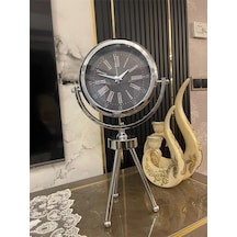 Modern Metal Ayaklı Dekoratif Masa Saati Gümüş