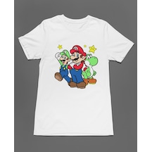 Bumeta Super Mario Game Lugi Yoshi Unisex Tişört T-shirt Beyaz
