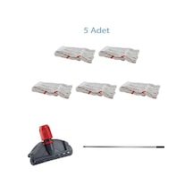 Sska Dar Yedek Islak Mop Takımı Islak Mop Beyaz 350 G 17 CM 5'li + Metal Sap + Mop Tutucu