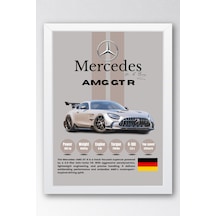 Mercedes Amg Gt R Premium Spor Araba Çerçeveli Tablo - Teknik Özellikli Otomobil Sever Duvar Dekoru Beyaz
