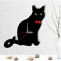 Kişiye Özel Kedi Tasarımlı Ahşap Duvar Saati - 3 Çok Renkli