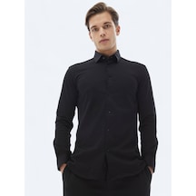 Kip Siyah Düz Regular Fit Dokuma Casual %100 Pamuk Gömlek Siyah