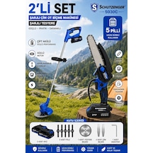 Schutzenger 5030C Şarjlı Ot Çim Biçme Tırpanı Ve Şarjlı Dal Budama Kesme Zinçirli Testere 15cm Pala Çift Akülü Mavi