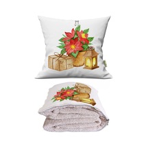 Paketi Baskılı Dekoratif Yastık Kırlent Opsiyonel Battaniye 2 İn 1 Çok Renkli