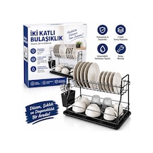 Siyah - Metal 2 Katlı Tabaklık - Bulaşıklık Bx40 Renkli