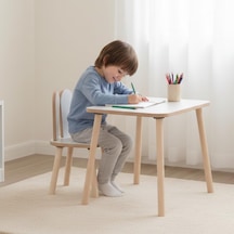Montessori Çocuk Masası 1 Masa & 1 Beyaz Bunny Sandalye Çok Renkli