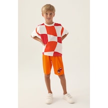 Rolypoly Geometic Turuncu Erkek Çocuk Bermuda Takım 5274-42928 Krem
