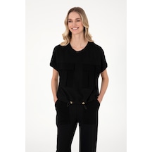 U.S. Polo Assn. Kadın Siyah Bisiklet Yaka Tişört 50300778-VR046