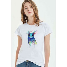 Watercolor Owl Kadın Beyaz Tshirt
