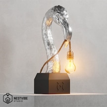 Flamingo Başlı Tasarımlı Şık Masa Lambası Nestvibe Studio Özel Seri Gümüş