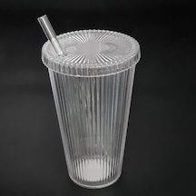 Konak Züccaciye Kapaklı Mika Bardak Cam Pipetli 550 Ml