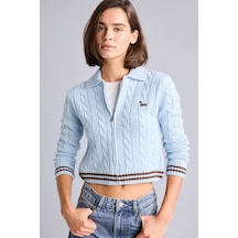 Defacto Regular Fit Polo Yaka Saç Örgü Fermuarlı Hırka H2148ax26aube455 Mavi-be455