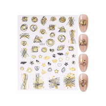 Gold Holografik Geometrik Çizim Tırnak Sticker Tırnak Etiketi Nail Art Jo-1053g