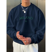 Startmore Lacivert Unisex Kadın/erkek Detaylı Milano Özel Baskılı Renkli Oversize Bisiklet Yaka Pamuklu