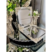 Atabey Home Collection 4 Adet Kahve & Çay & Sunum Tepsisi Metal Döküm Kare Gül Gümüş Model