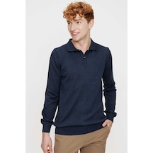 Basic Dinamik Fit Rahat Kesim Polo Yaka Triko Kazak İndigo