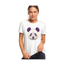Polygonal Head Panda Baskılı Beyaz Kadın Tshirt