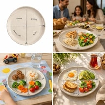 4'lü Seramik Tabak Seti, Porsiyon Kontrol Tasarımlı, Protein Ve Sebze Bölmeli, Diyet Dostu Açık