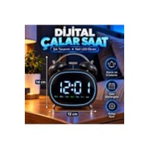 Led Ekranlı Dijital Çalar Saat Alarm Erteleme Gün Göstergeli Şık Tasarım 14x12 Cm Dijital Metal Çalar Saat Pil Siyah