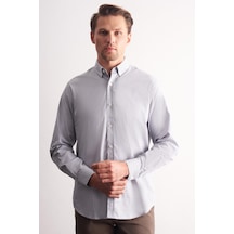 İmza Beyaz - Haki Düğmeli Yaka Kareli Desen Uzun Kol Premium Slim Fit %100 Pamuk Gömlek 1004255185 Beyaz - Haki