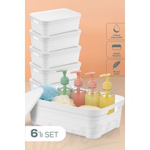 Vienev 6'lı Kapaklı 8,2 Litre Saklama Kutusu Beyaz Beyaz