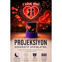 Projeksiyon Dekoratif Aydınlatma Kalp Yıldız I Love You Temalı 3d Yansıtma Gece Lambası 2 Modlu Kırmızı