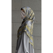 Qalortex Scarf Pamuklu Soft Fırça Desen Eşarp-yağyeşil/gri Yağ Yeşil/gri