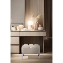 Vetra Mini Royal Bej Kumaş Sandıklı Dekoratif Puf&bench-dilimli Model-gümüş Ayak-modern Puf