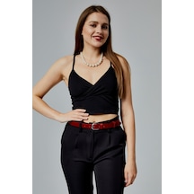 %100 Hakiki Deri Klasik Şık Kadın Kemeri 2,5 Cm Kırmızı
