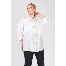 Giyim Dünyası Kadın Ananas İşlemeli Gömlek Ekru 001