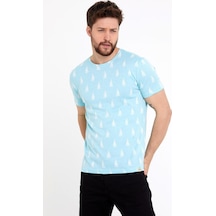 Erkek Jakarlı Basic T-shirt Mavi