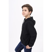 Toontoy Kids Toontoy Erkek Çocuk Relax Fit Kapüşonlu Cepli Hafif Düşük Omuz Baskılı Sweatshirt - 2 İplik Siyah