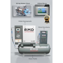 R.m.d Kompresör 20 Hp 500 Lt Depo Üstü Vidalı Hava Kompresör Seti