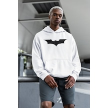 Sevbano Batman Logo Baskılı Unisex Oversize Dc Karakter Hoodie Beyaz