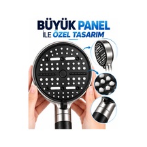 Çok Fonksiyonlu Filtreli Duş Başlığı 6 Farklı Sprey Modu Büyük Panel Siyah - Lisinya Çok Renkli